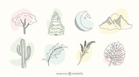 Nature color doodle set