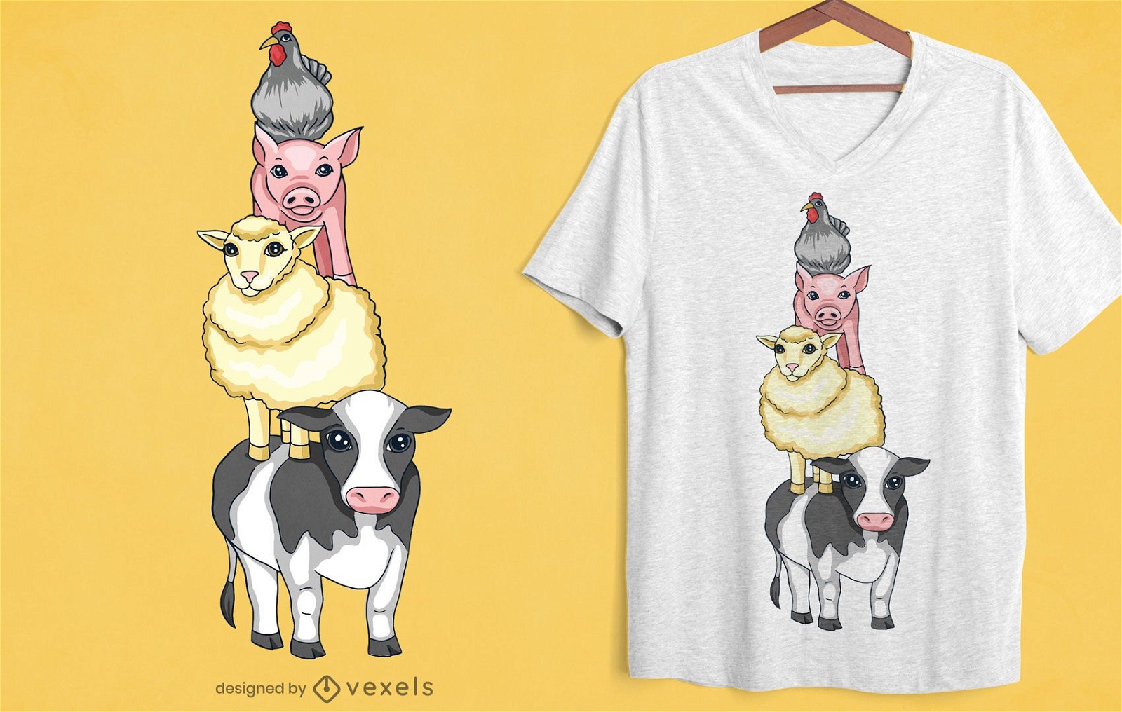 Design de camisetas torre de animais de fazenda