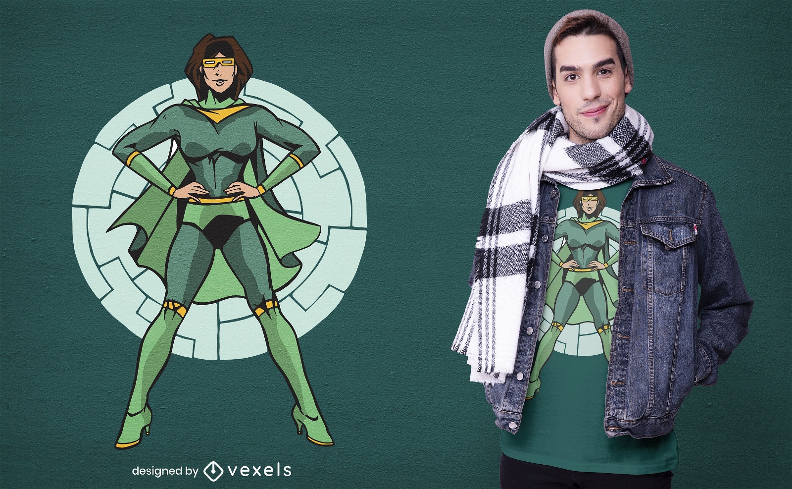Green superheroine t-shirt design