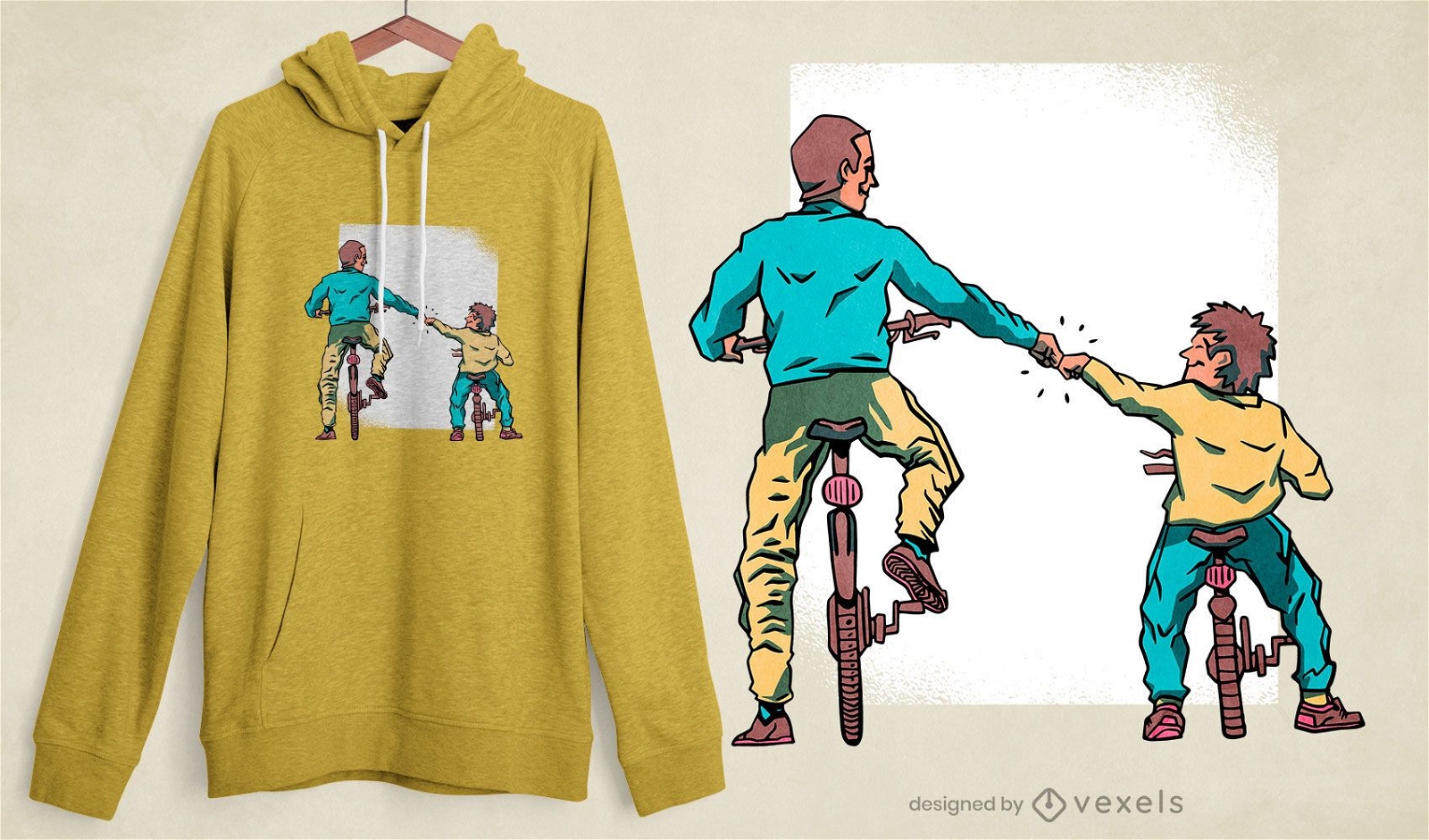 Design de t-shirt de bicicleta para pai e filho