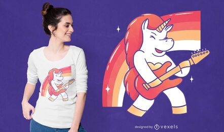 Diseño de camiseta guitarrista unicornio