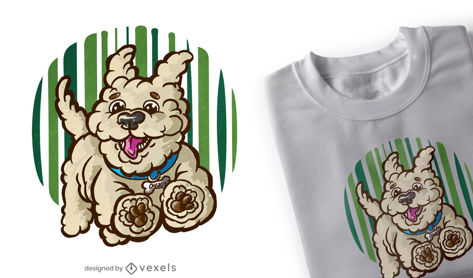 Diseño de camiseta de perro feliz corriendo