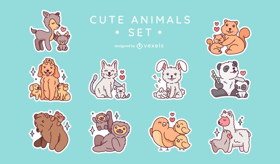 Cute animal family sticker set Cute animal family sticker set