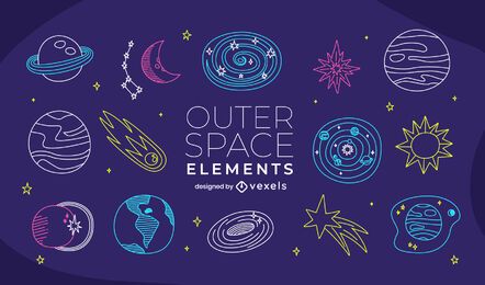 Outer space doodle set Outer space doodle set