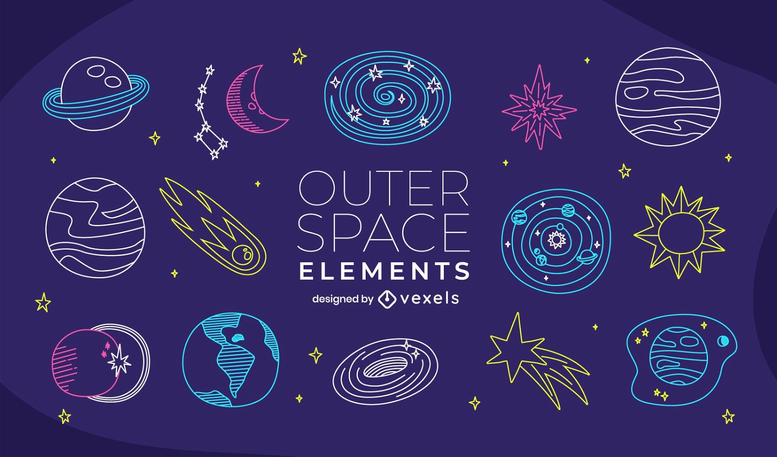 Outer space doodle set