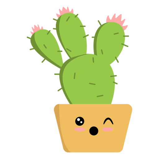 Cactus guiñando un ojo plano Diseño PNG