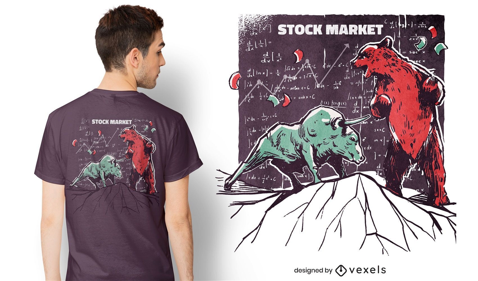 Diseño de camiseta de mercado de valores de animales.
