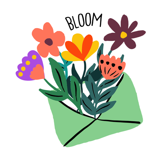 Umschlag blühende Blumen flach PNG-Design