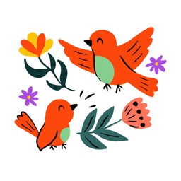 Pássaros em planície de primavera Desenho PNG
