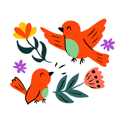 Aves en primavera plana Diseño PNG