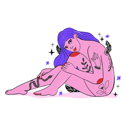 Mulher com tatuagens planas Desenho PNG