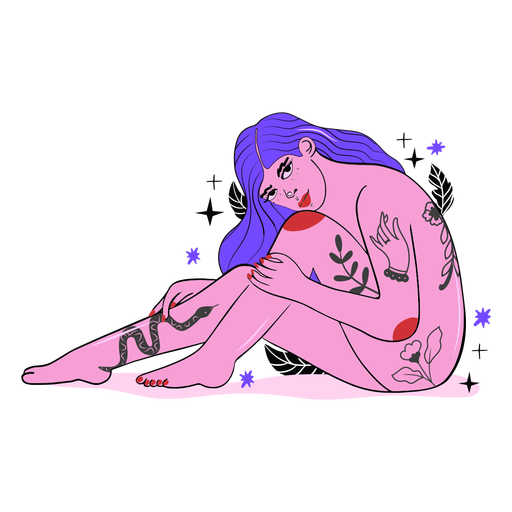 Mujer con tatuajes planos Diseño PNG