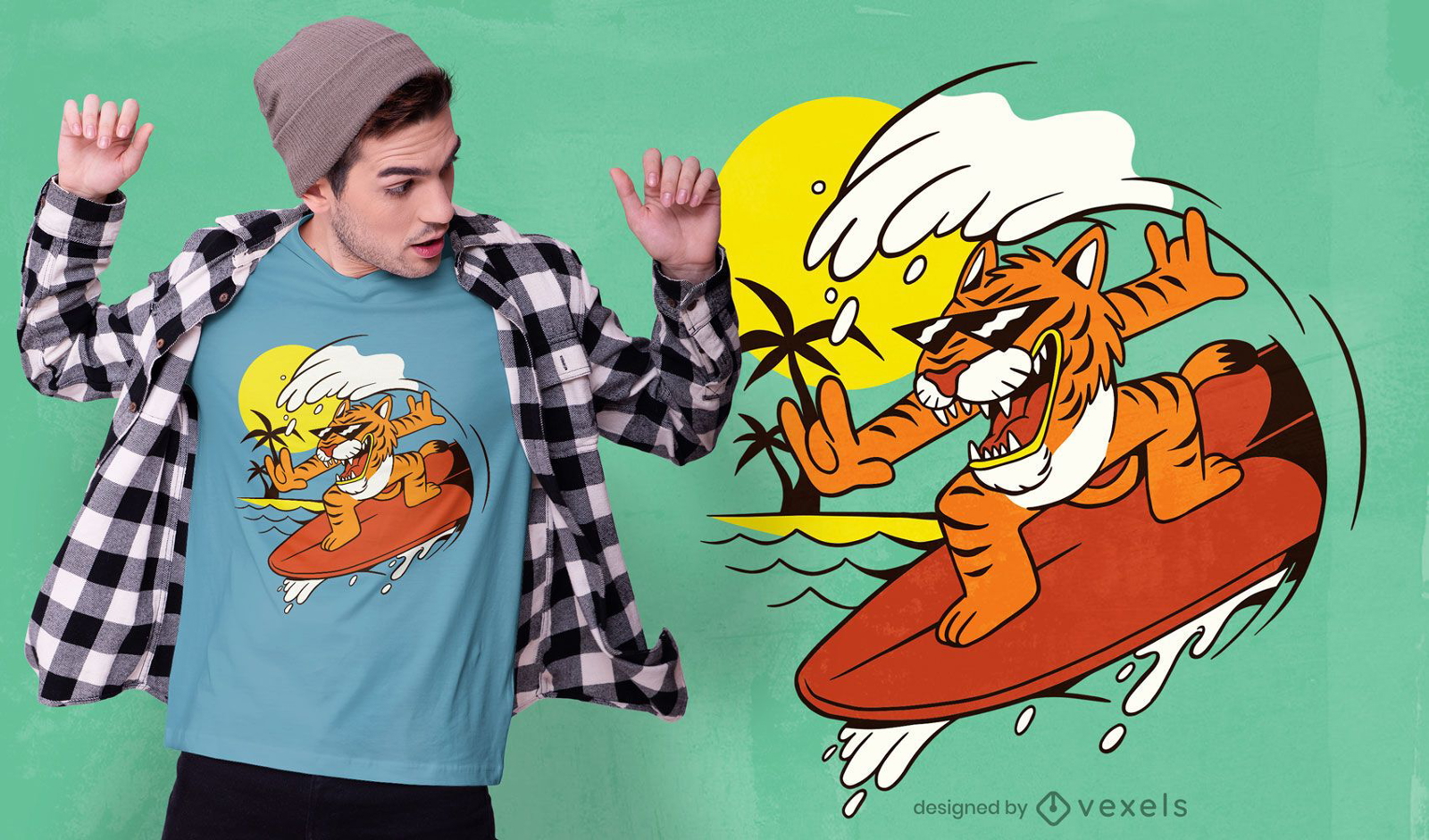 Dise?o de camiseta surfing tiger