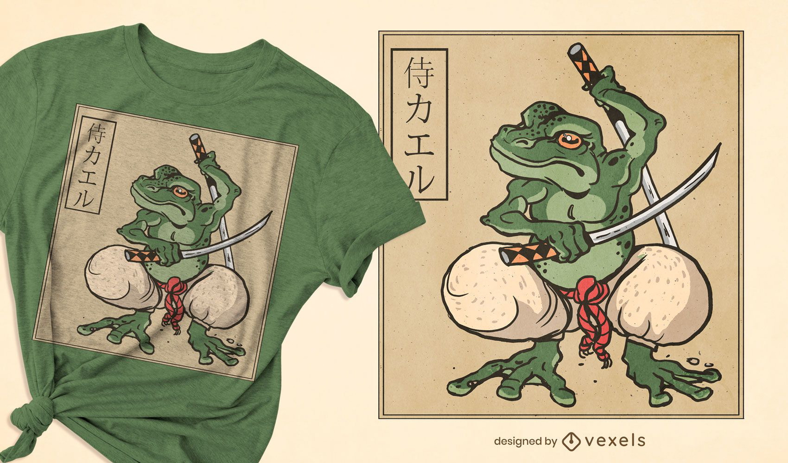 Samurai frog t-shirt design