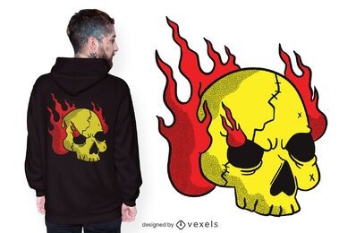 Design de camiseta com caveira em chamas