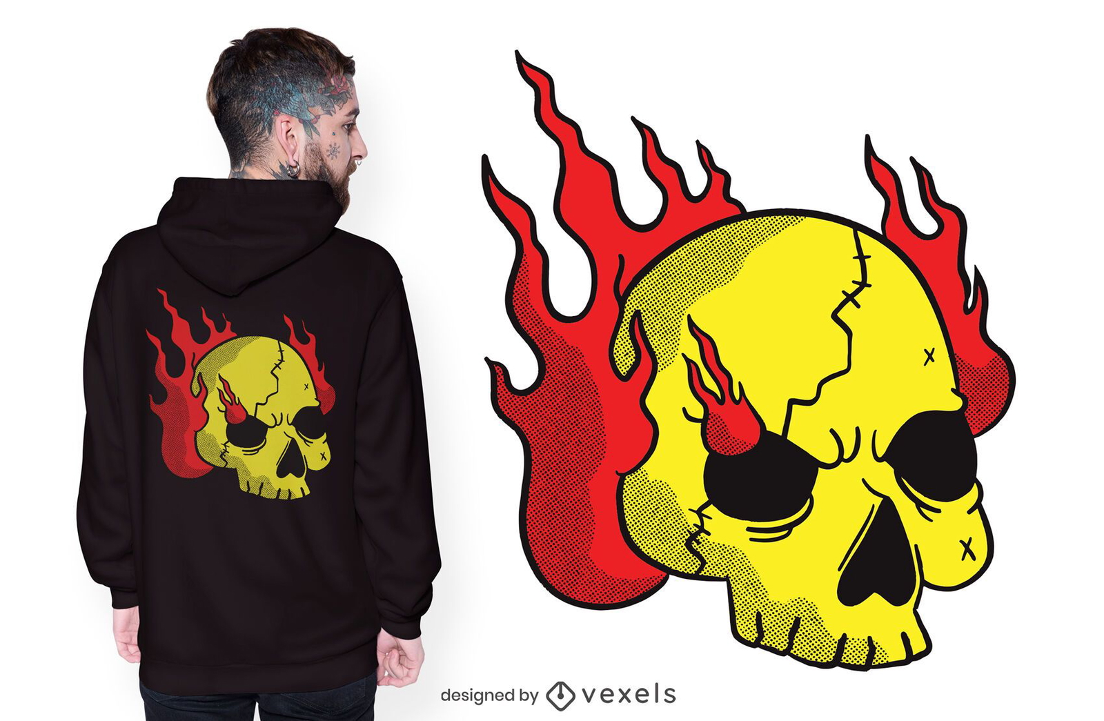 Burning skull t-shirt design