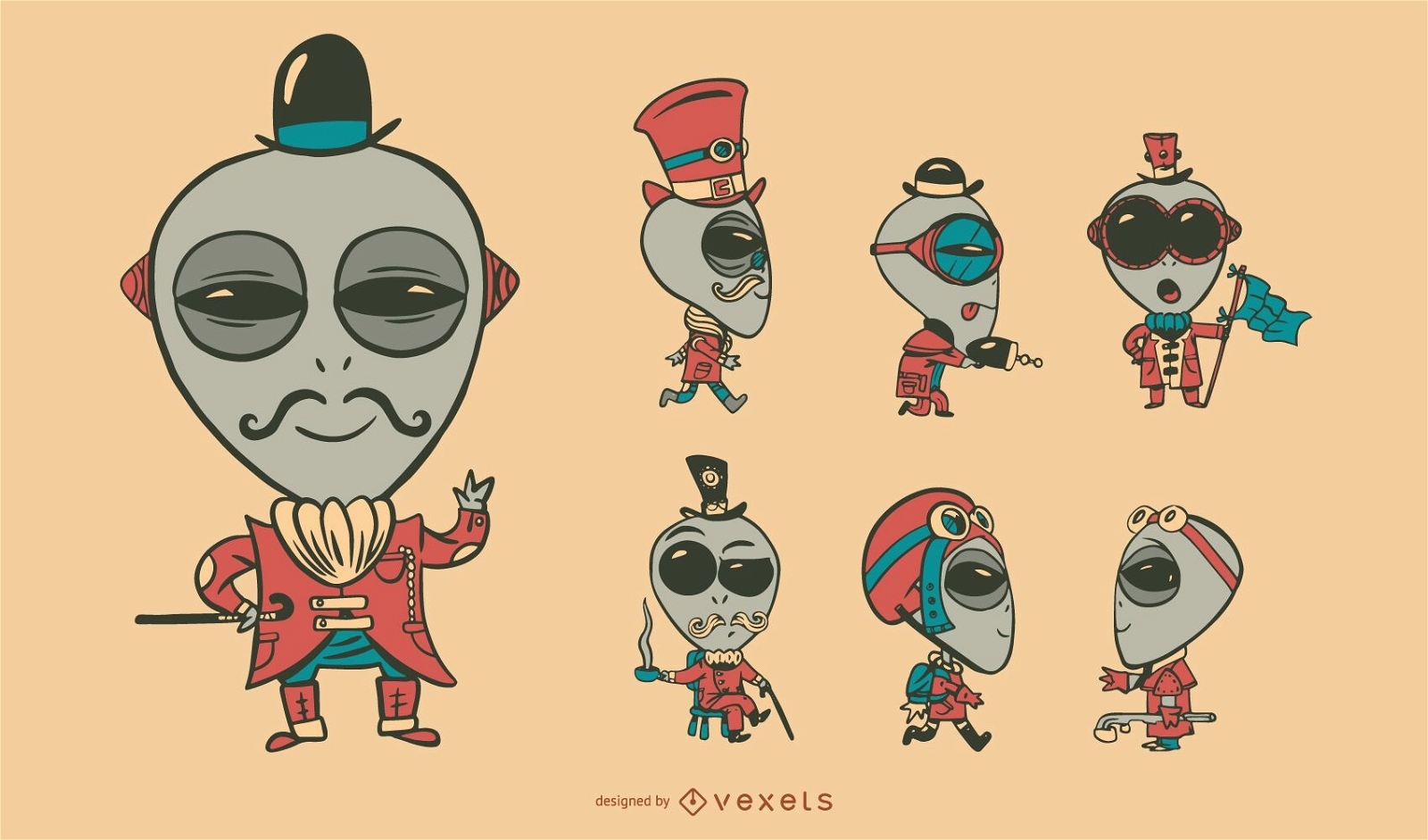 Conjunto de caracteres alienígenas Steampunk