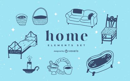 Conjunto de doodle de elementos para el hogar