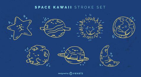 Space kawaii stroke set