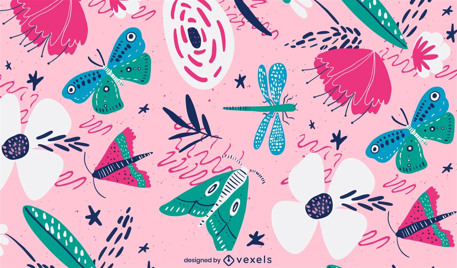 Flying insects spring pattern design