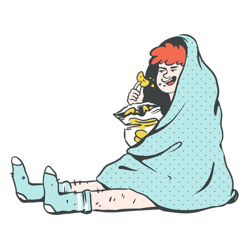 Person eating chips illustration