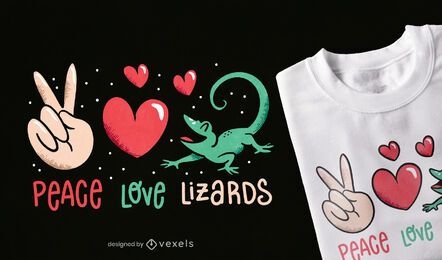 Diseño de camiseta de lagartos de amor de paz.