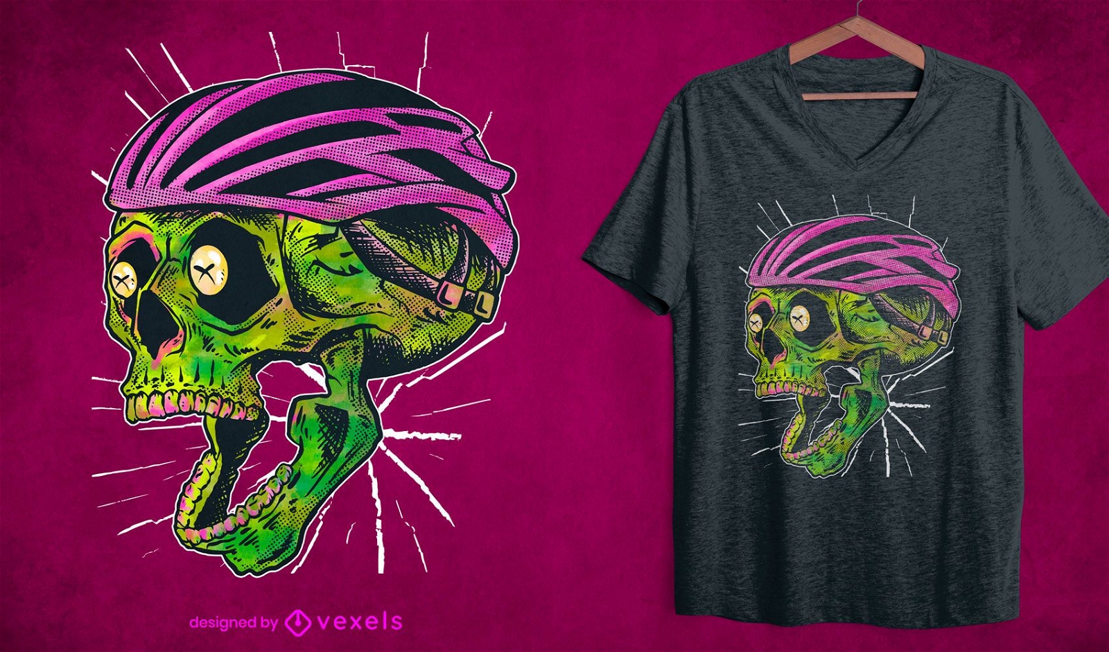 Design de camiseta com caveira de ciclista