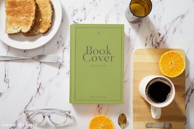 Book cover breakfast mockup composition