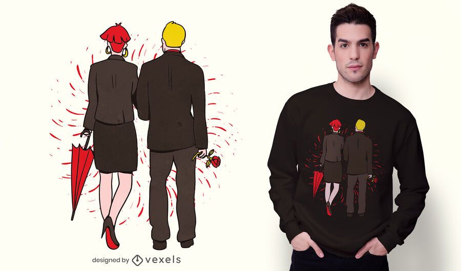Couple walking t-shirt design Couple walking t-shirt design