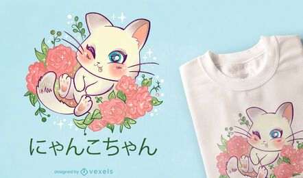 Diseño de camiseta de gatito kawaii