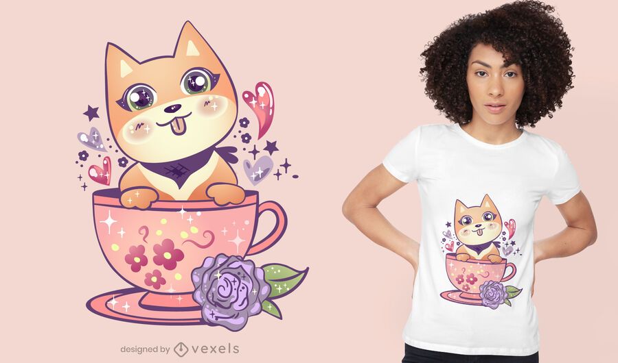 Kawaii dog in cup t-shirt design Kawaii dog in cup t-shirt design