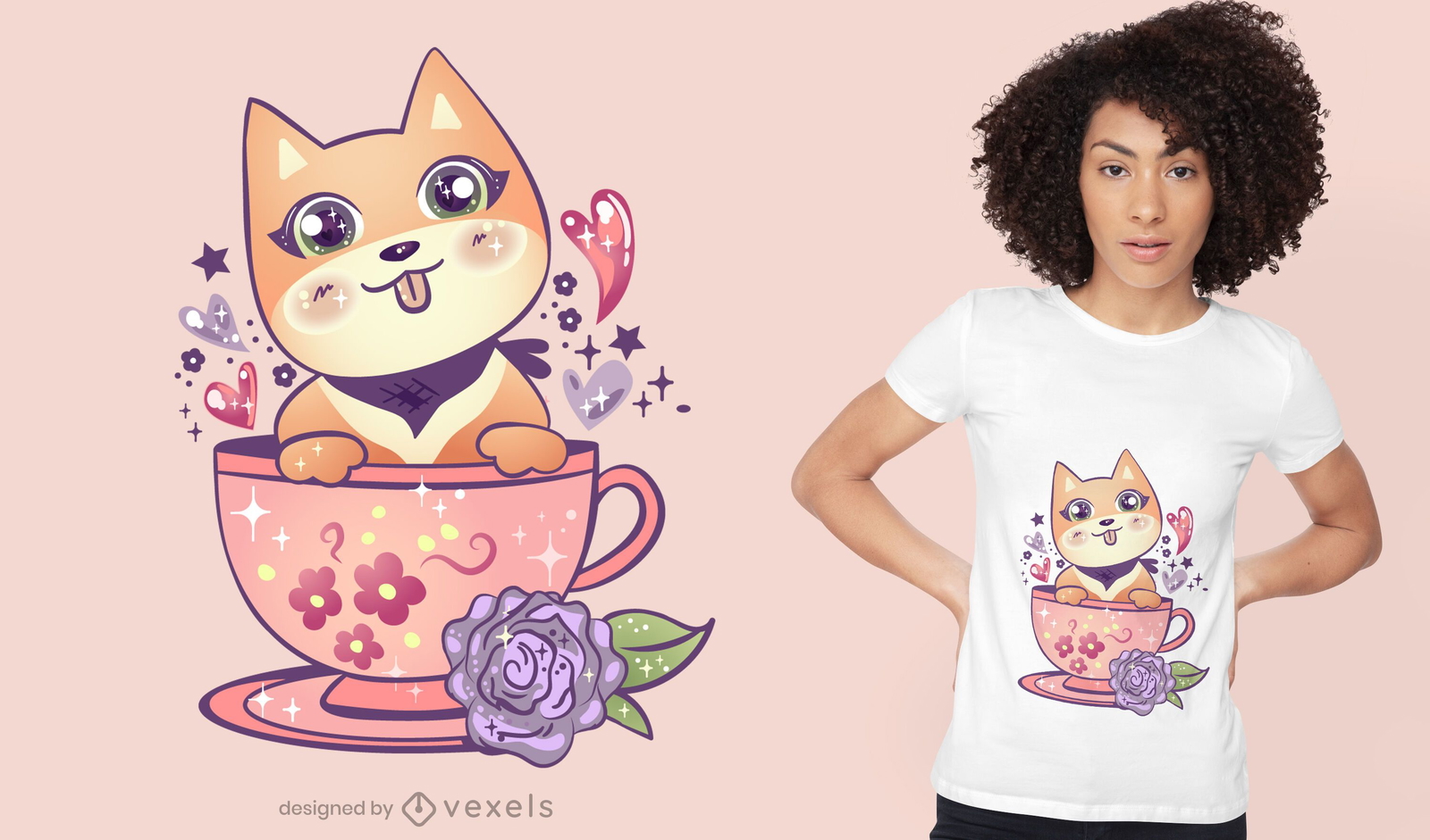 Cão Kawaii com design de t-shirt em copa