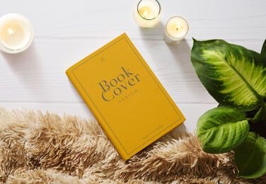 Book cover candles mockup composition