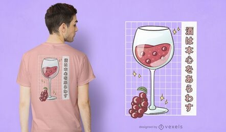 Design de t-shirt em copo de vinho Kawaii