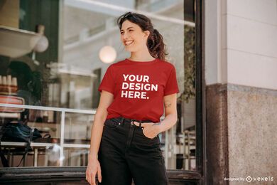 Cafe model t-shirt mockup Cafe model t-shirt mockup