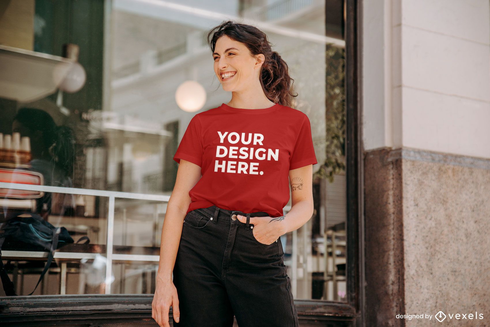 Cafe model t-shirt mockup 