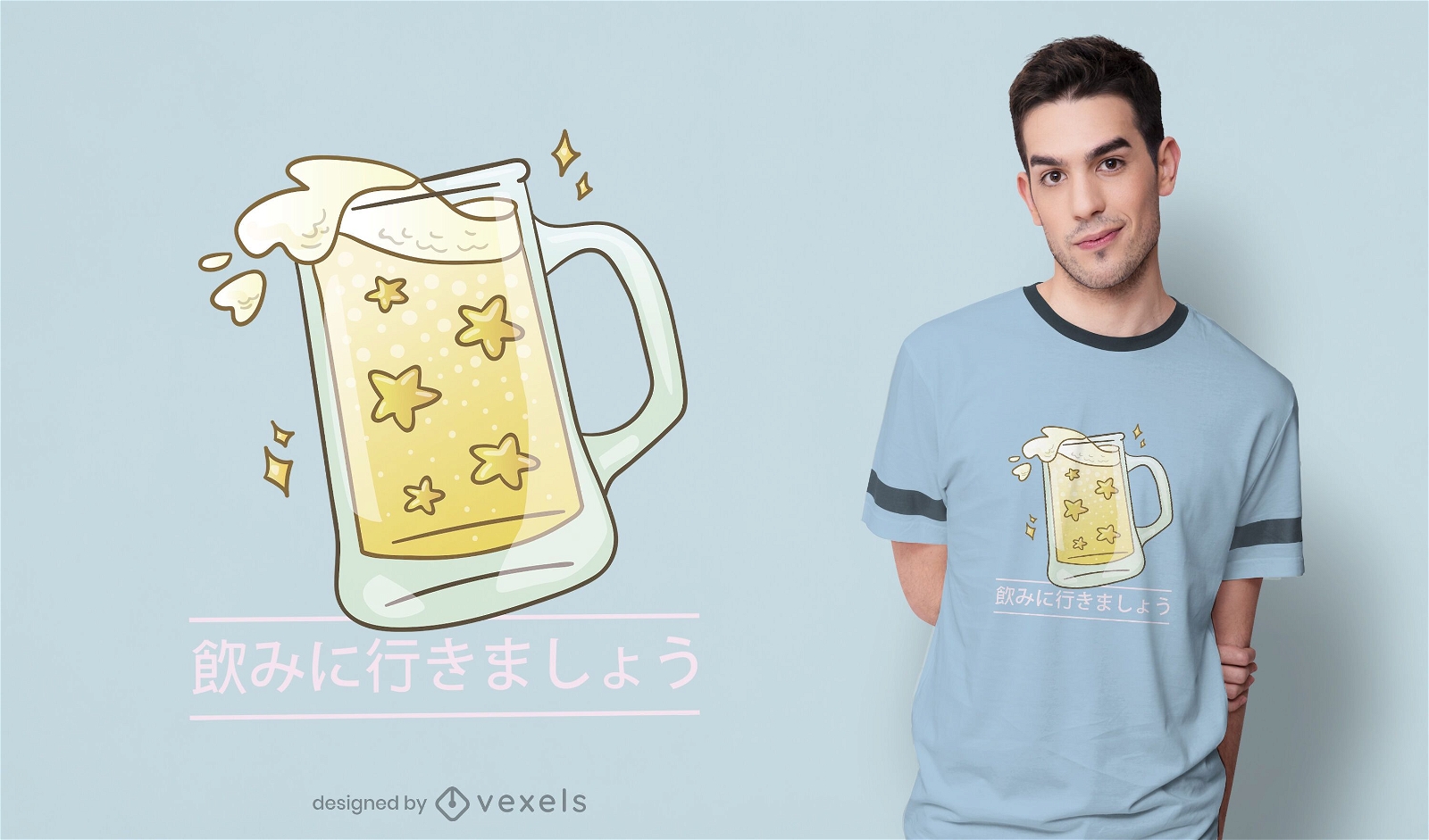 Diseño de camiseta japonesa de cerveza.