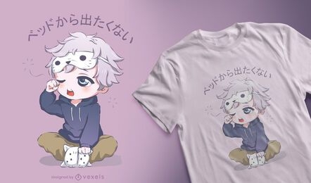 Diseño de camiseta de chico anime soñoliento