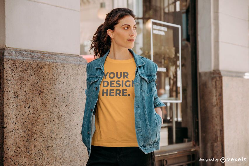 Model outside t-shirt mockup design Model outside t-shirt mockup design