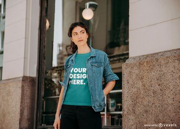 Woman outside t-shirt mockup
