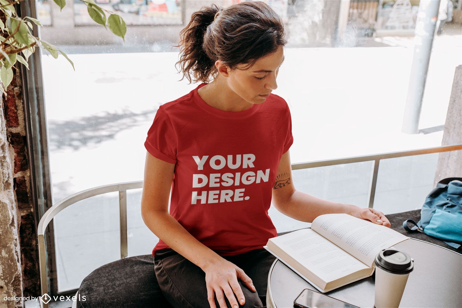 Reading woman t-shirt mockup design