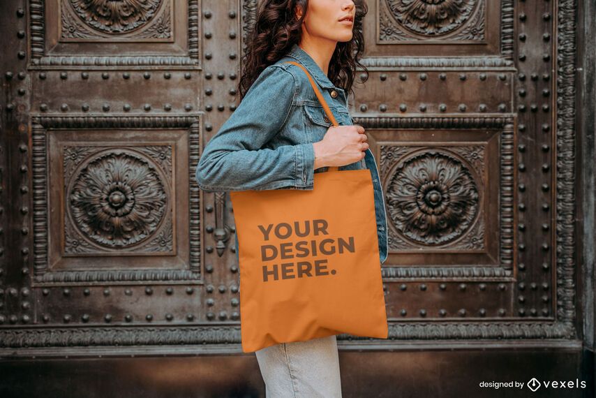 Model tote bag outside mockup design Model tote bag outside mockup design