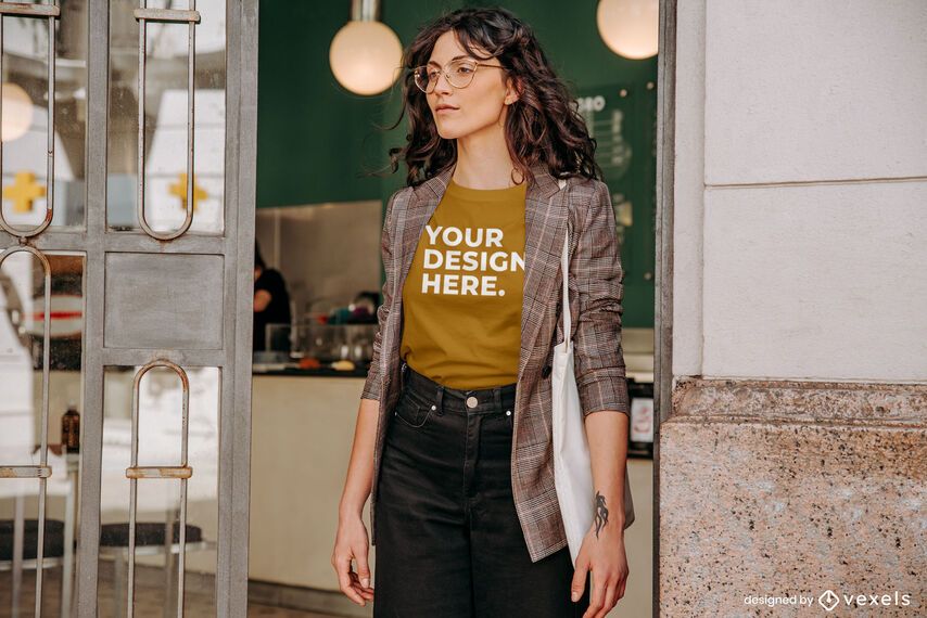 Model coffee shop t-shirt mockup design Model coffee shop t-shirt mockup design