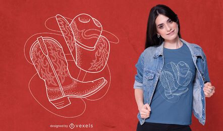 Diseño de camiseta de sombrero de bota de vaquero.