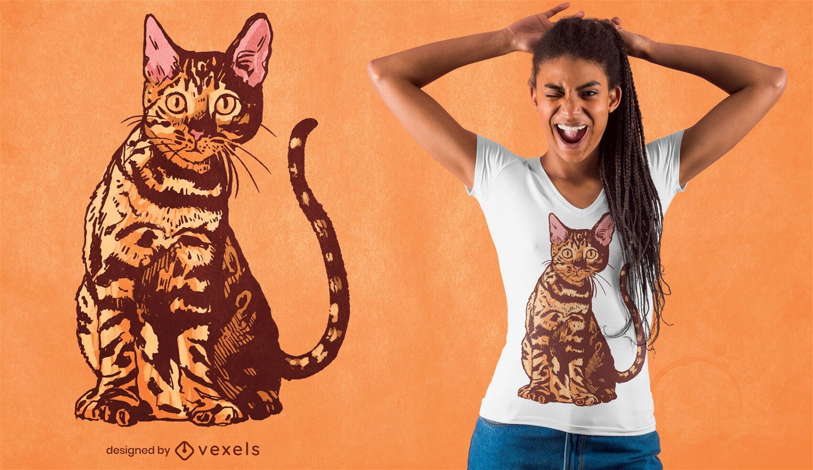 Design realista de t-shirt de gato de Bengala