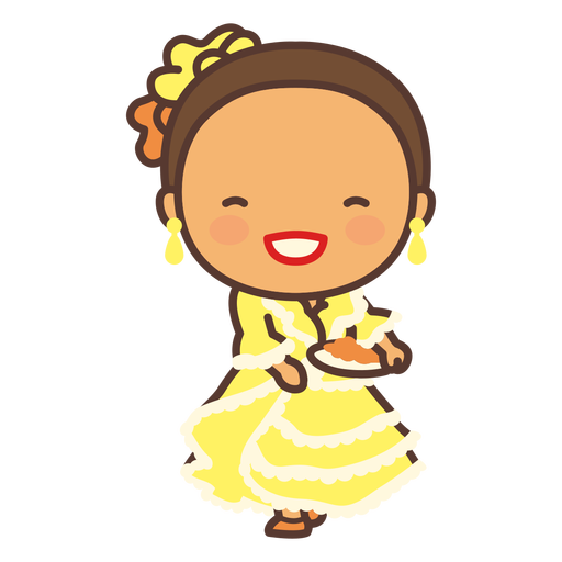 Gelbes Kleid des kolumbianischen Mädchens flach PNG-Design