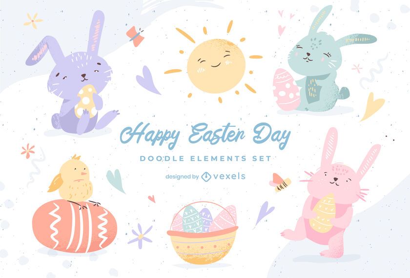 Easter cute elements doodle set Easter cute elements doodle set