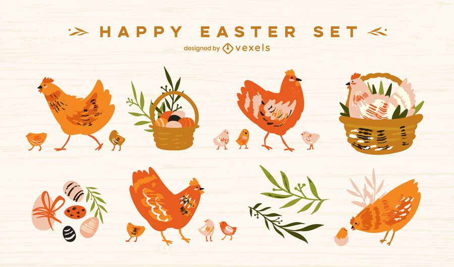 Happy Easter flat chicken set Happy Easter flat chicken set