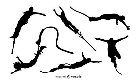 Bungee jumping silhouette set