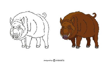 Handgezeichnetes Wildschweinset
